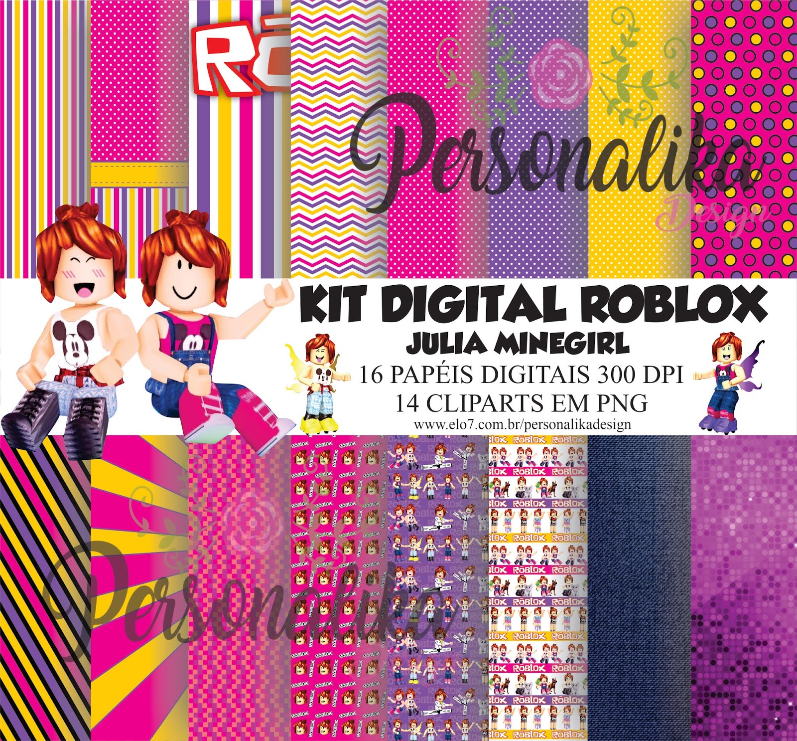 KIT DIGITAL ROBLOX JULIA MINEGIRL - PREMIUM - Arte Digital Grátis